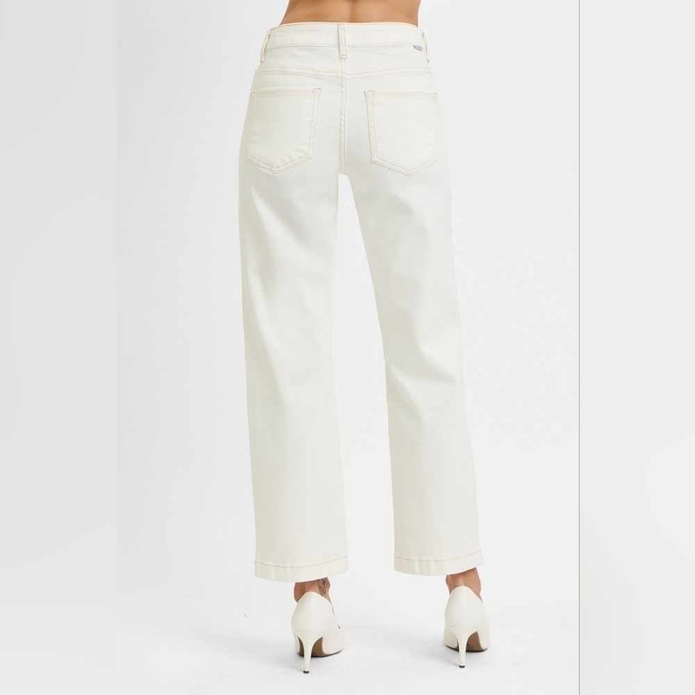RISEN Mid Rise Tummy Control Straight Ankle Jeans Stretch Cream Neutral NEW - Picture 5 of 6